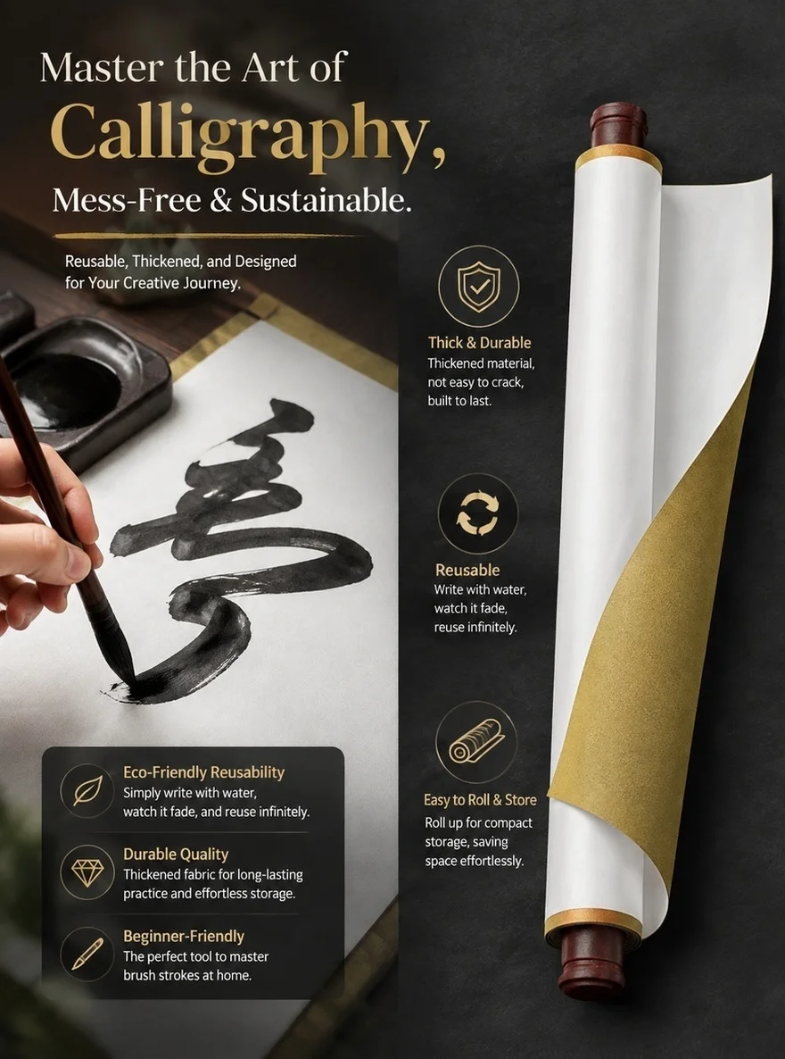 Professional Calligraphy Water Cloth for Brush Ink Painting Watercolor Reusable Folding Mat with Clear Texture Good Absorbency