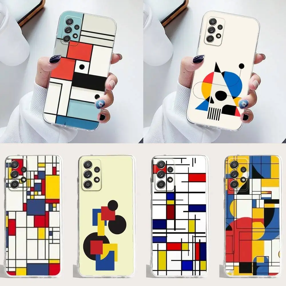 

TOPLBPCS Mondrian Grid Phone Case Silicone For Samsung S30,23,21,22,20 FE lite,S10,9,PIus Note20ultra Soft Transparent