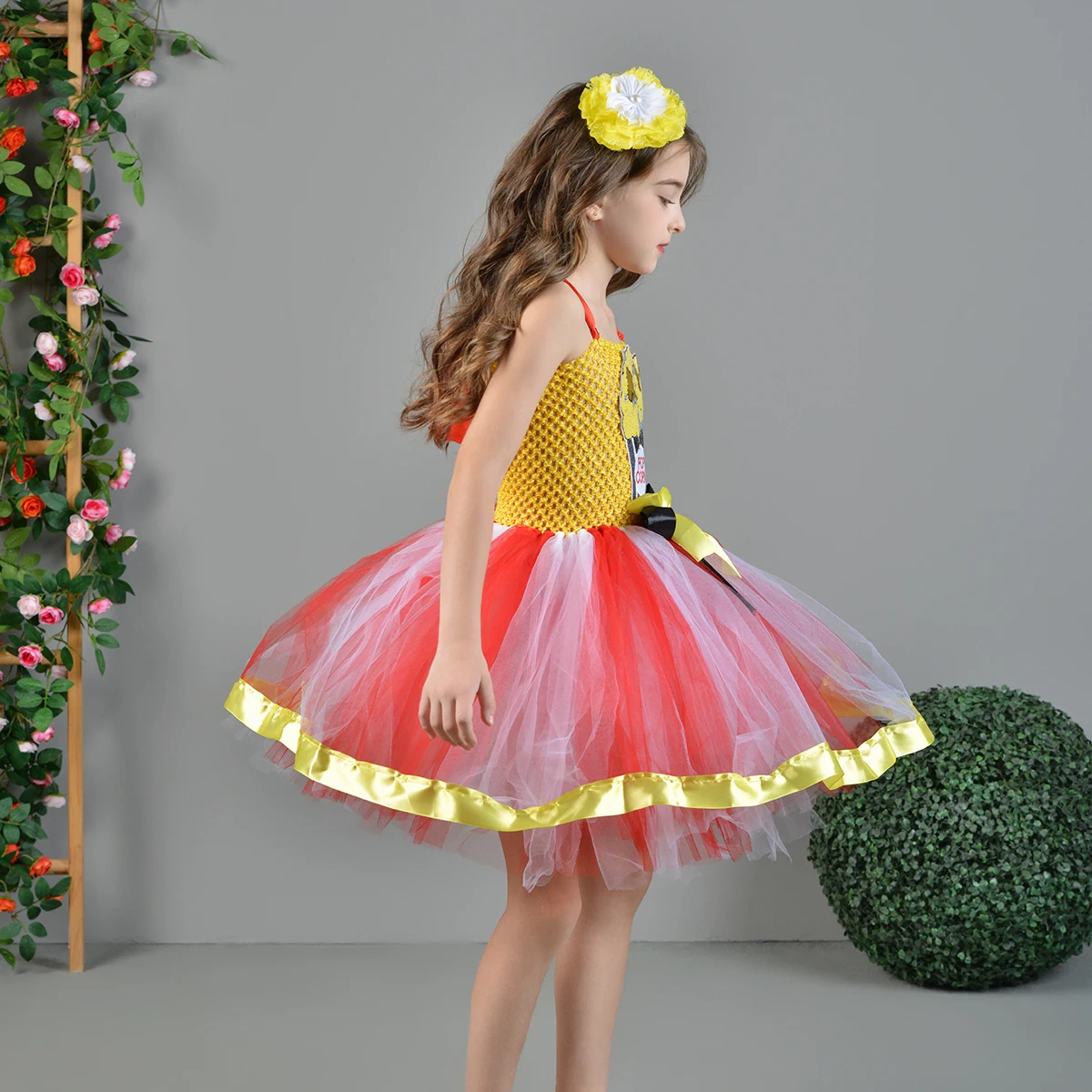 Pageant Sequined Popcorn Inspired Girls Tutu Dress Children Carnival Birthday Party Halloween Costume Kids Popcorn Dress