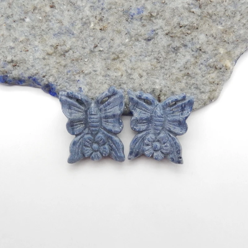 Natural Gemstone Blue Coral Handcarved Butterfly Earring Beads Double Hole Jewelry DIY Making Unique Craft Supplies 20x19x6mm
