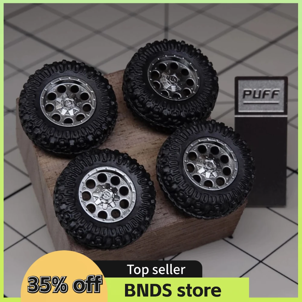 PUFF 1/64 Model Car All Terrain Wheels Fuel-Revolver Refitting Parts with Rubber Tires For Off-road Vehicle Hot Wheels D: 13.5mm