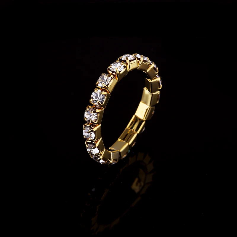 1-5 Rows Gold Color Rings Bridal Wedding Bands Crystal Rhinestone Stretch Finger Rings for Women