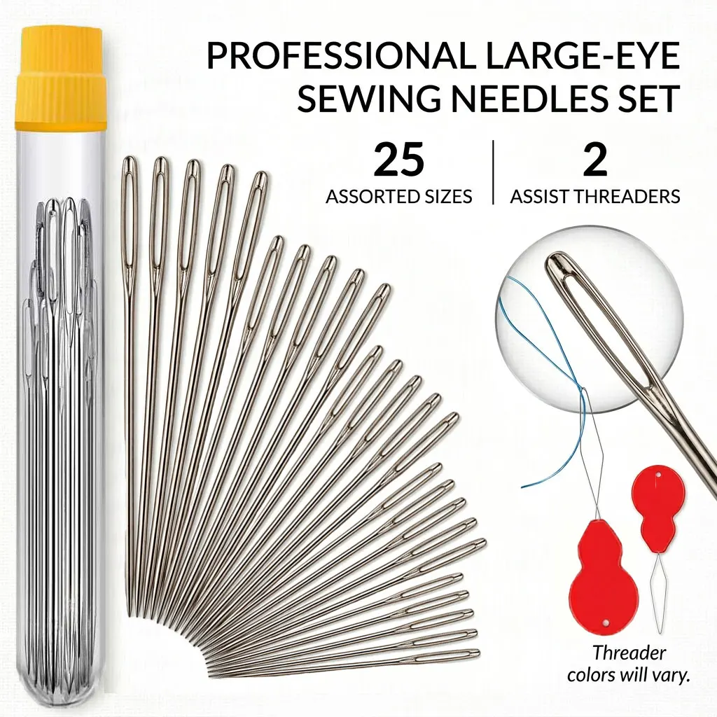 1/2/4set Large Eye Hand Sewing Needles Kit Big Eye Stitching Needles for Yarn Embroidery & Jewelry Beading Household Sewing Acce