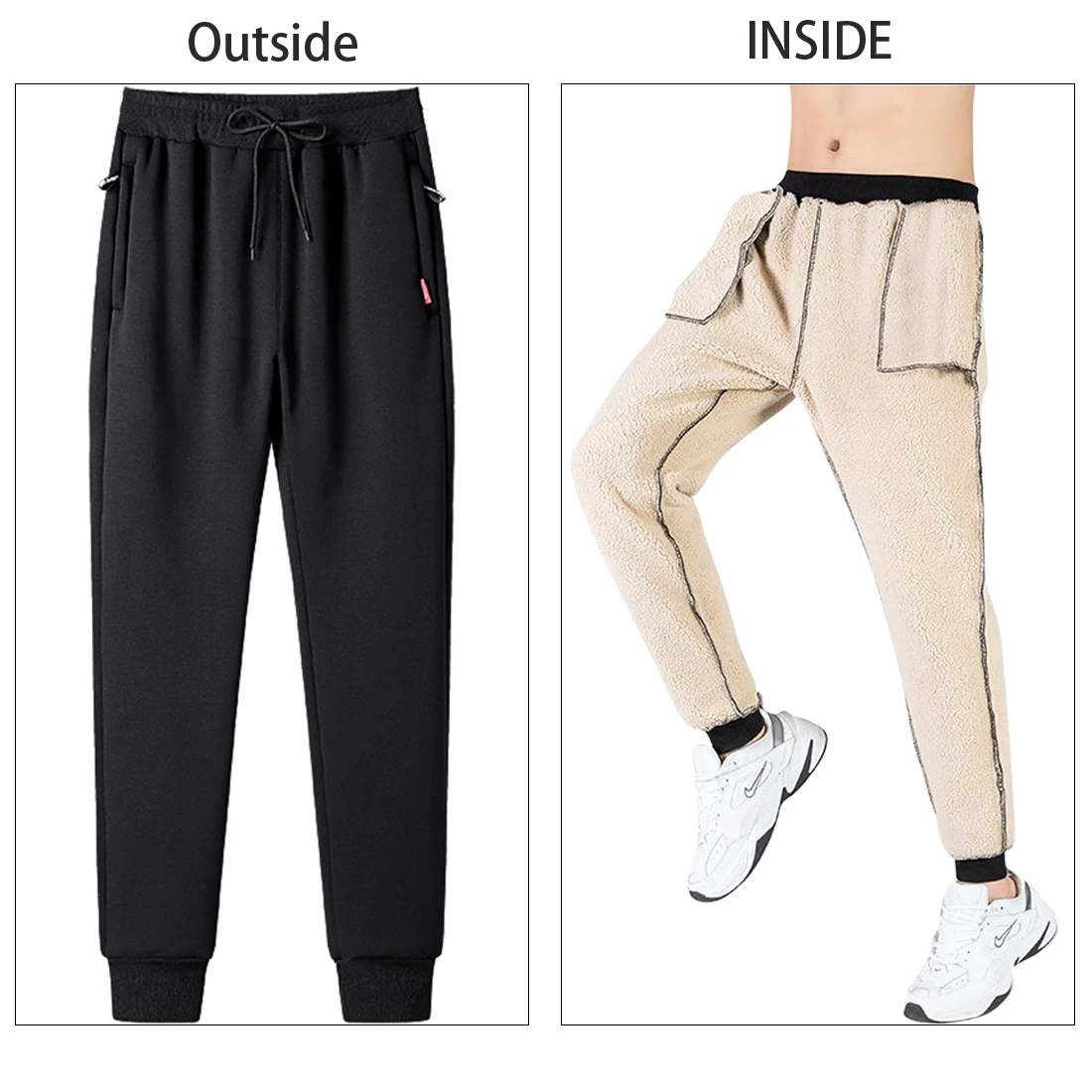 Kolongvangie Men's Thermal Fleece Joggers Sweatpants Sherpa Lined Winter Workout Running Skiing Elastic Waist & Drawstring Pants