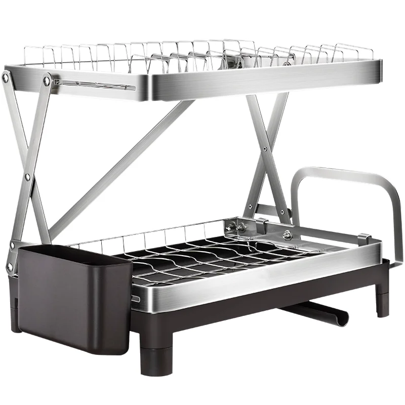 LFGB Certificated 304 Stainless Steel Kitchen Organizer Bowls Dishes Cutlery Cutting Board Holding Rack with Water Discharging