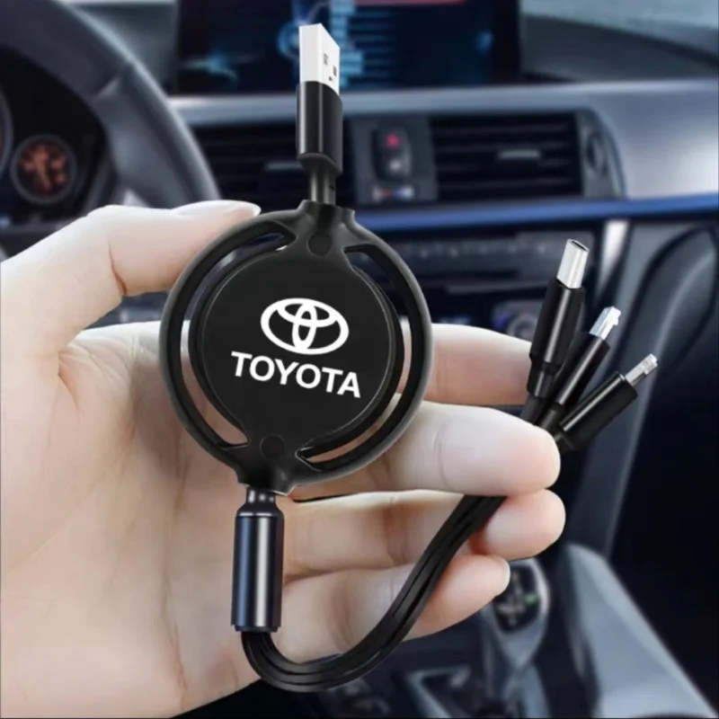 Car 3 in 1 USB Cable Type C Micro USB Fast Charging Cable For Toyota Corolla Rav4 Auris Camry Yaris CHR avensis  accessories Car