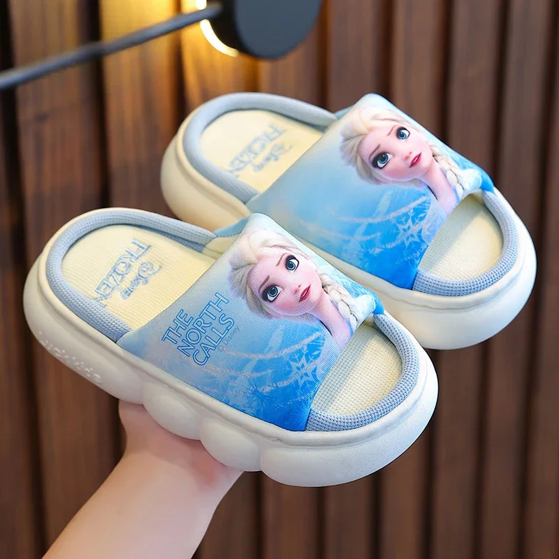 Disney Princess Elsa Home Slipper Frozen Girls\' Breathable Non-slip Thick Sole Baby Floor Slippers Sandals Peep-Toe Blue Shoes