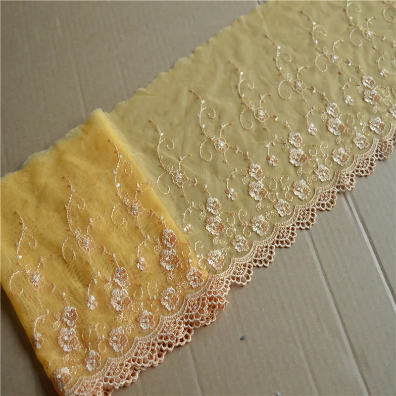 골드 메쉬 반짝이 패턴 자수 꽃 레이스 트림 공예 속옷 스카프, 원피스 원단 브라 스커트, 폭 20cm, 3.5 미터/로트
