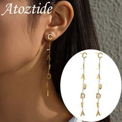 Atoztide Personalized Custom Name Stud Earring for Women Girl Stainless Steel With Chain Star Heart Letter Birthday Jewelry Gift