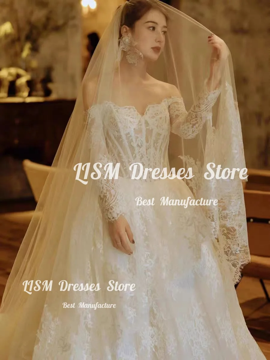 Lism Luxury Ivory Lace Wedding Dress Sweetheart Sweep Train A-Line Princess Bridal Gown 웨딩드레스 Korea Photo Shoot 2026 Customized