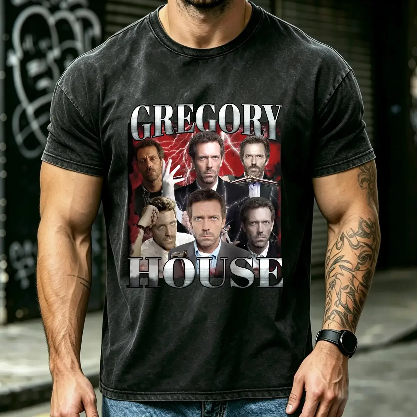 washed T Shirt Limited Vintage Gregory House SweaT Rock Style Bootleg long or short sleeves vintage Washed Stretched homme