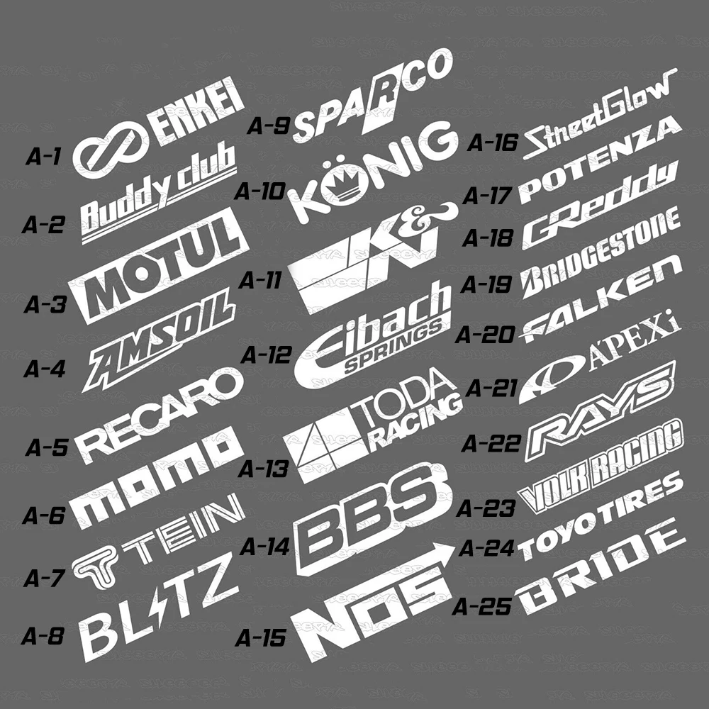 Random 13pcs Racing Sponsor Logos Set Reflective Car Stickers Racing Turbo Drift Vinyl Decal