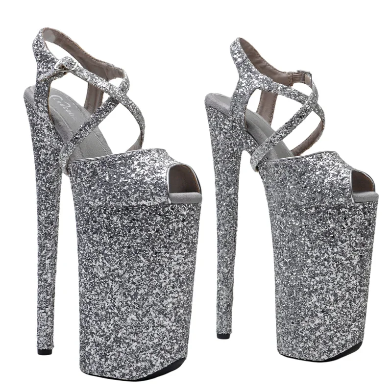Leecabe  26CM/10inches Glitter upper long strap High Heel platform sexy exotic party stripper heels sandals Pole Dance shoes
