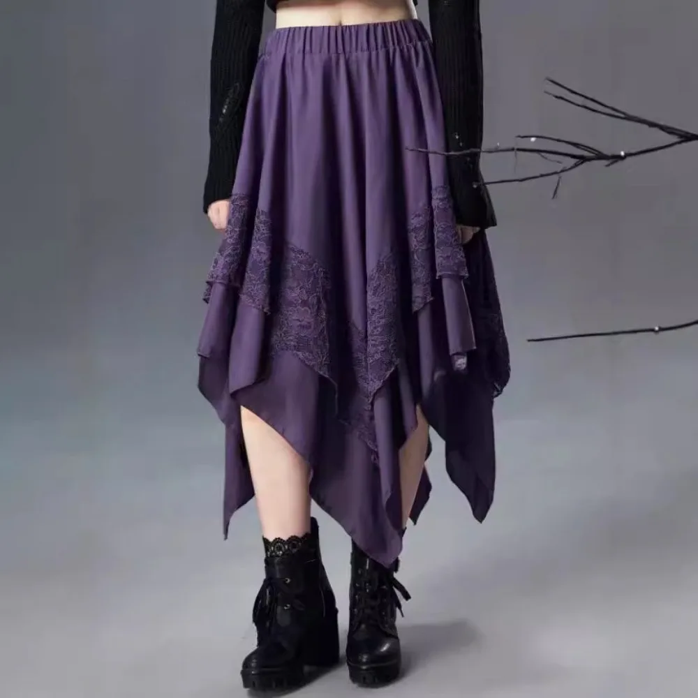 

Темная готическая панк-юбка с кружевной отделкой для Хэллоуина, аксессуары для костюма в стиле Ренессанс