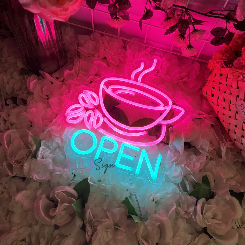 Coffee Open Neon Sign Coffee Shop Hanging LED Wall Decor Business Lights for Bar Cafe Store Open Decoration Neon Light Signs