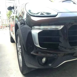 WELKINRY For Porsche Cayenne 92A 2nd Generation Facelifted 2015-2019 Car Front Head DRL Fog Lamp Light Eyelid Grille Trim