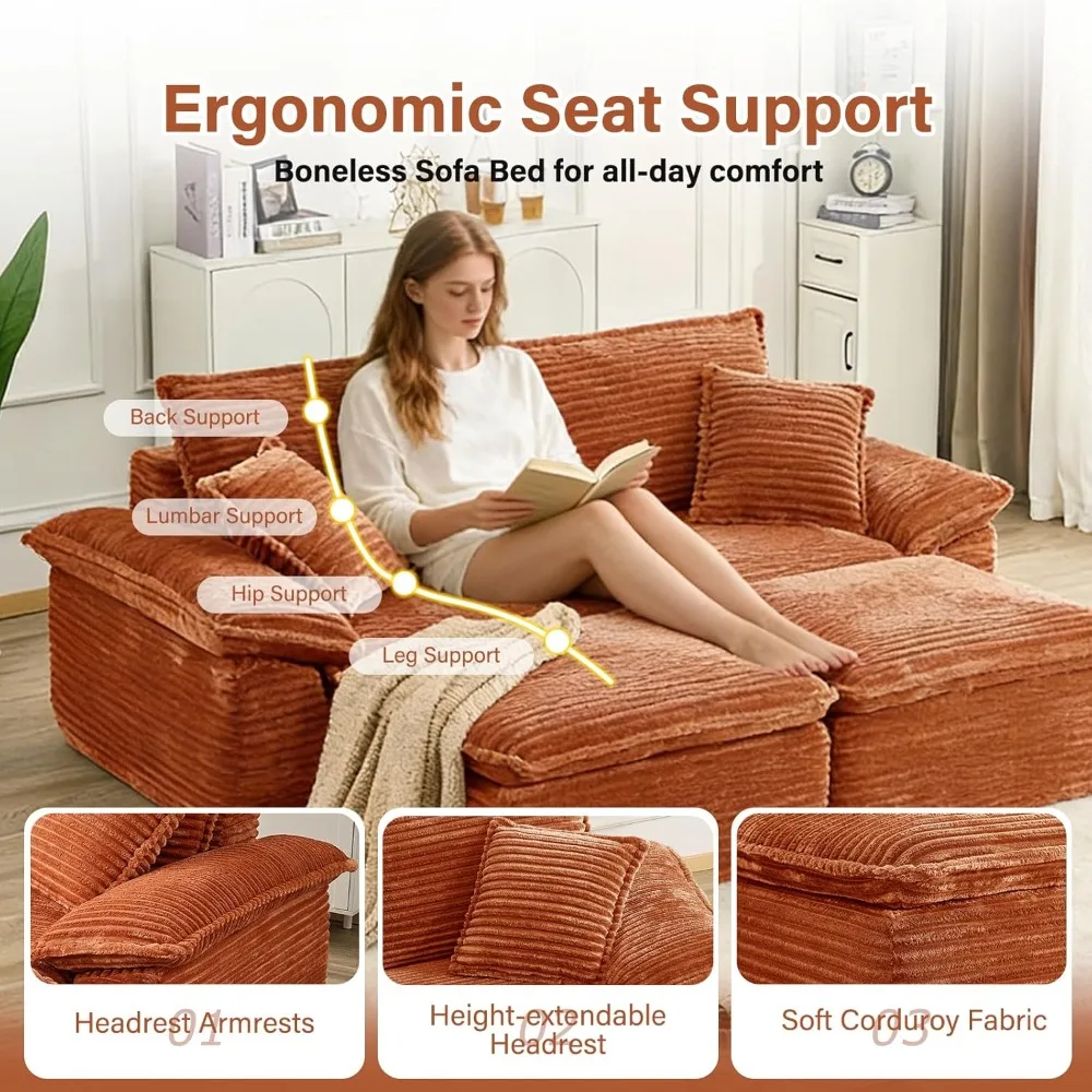 81" Boneless Loveseat with Removable Ottoman,Oversized Upholstered Sofa Bed with Pillows,Plush Faux Fur Lounge, Customized image 4
