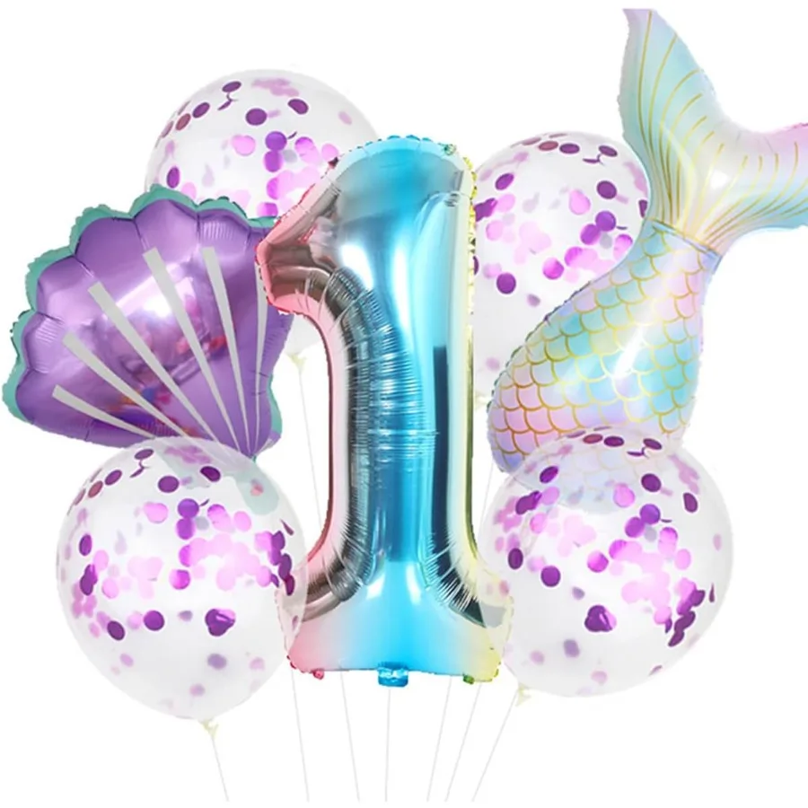 7 قطعة بالونات حورية البحر عدد بالونات لحفلة عيد الميلاد الأول والثاني والثالث لوازم تزيين ذيل حورية البحر للفتيات رقم 1