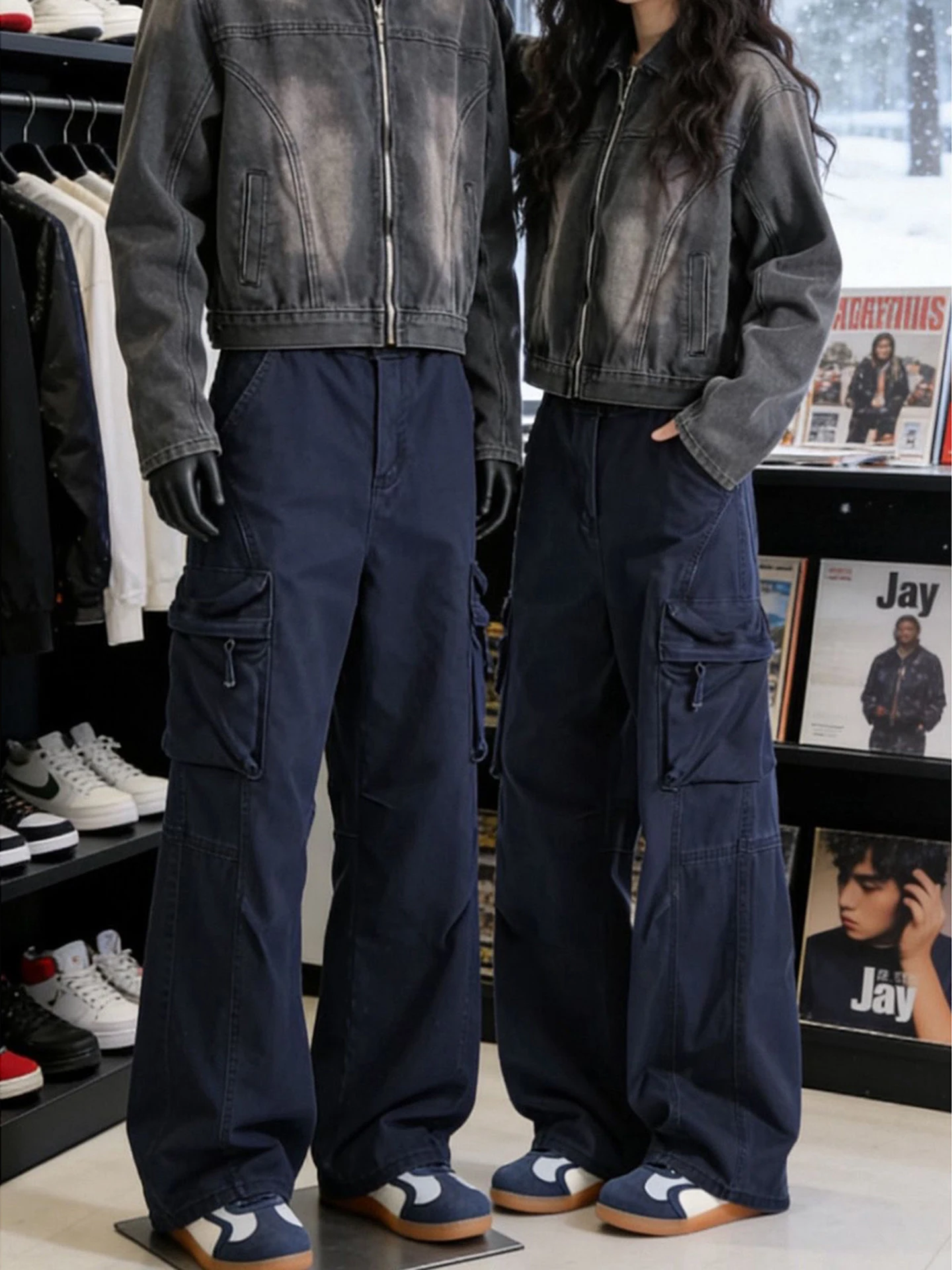 

Мужские джинсы Cleanfit синего цвета, прямого кроя, в стиле американского стритстайла, с микро-клешем и большими карманами, весна-осень