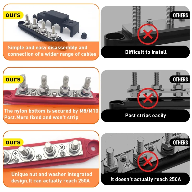 4 Stud Bus BAR Power Distribution Block for Marine Battery Terminals 12v Power Ground Terminal Block Battery Terminals BusBar