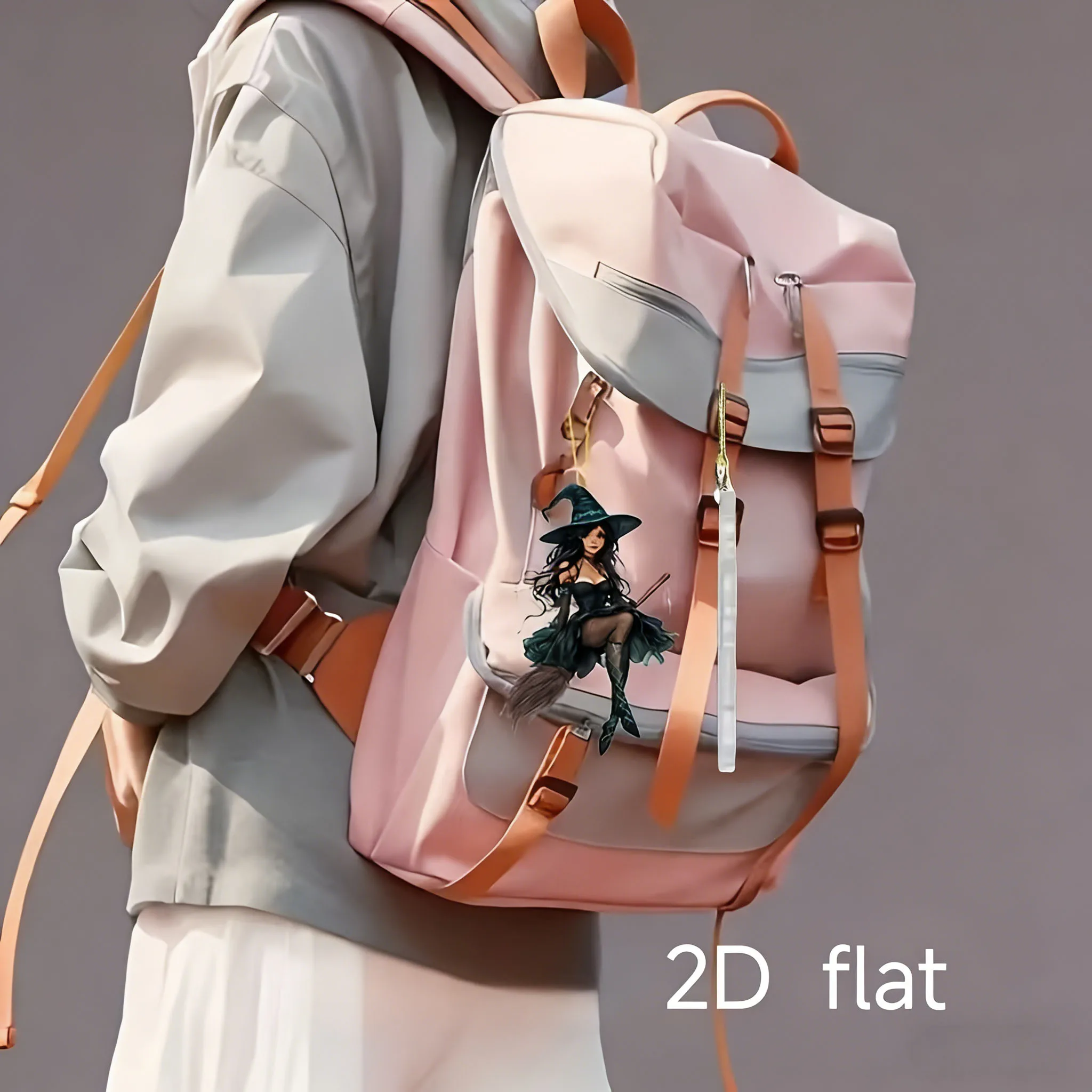 1 Stück Hexe auf Besen 2D Flacher Auto-Rückspiegel-Anhänger, Geeignet für Schlüsselanhänger, Autos und Rucksack-Dekorationen – Detail 4