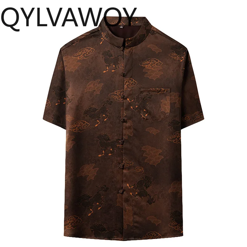 

QYLVAWOY Летние мужские рубашки из 100% натурального шелка тутового шелкопряда Xiangyunsha, топы с коротким рукавом, свободная мужская одежда, новинка, повседневный стиль