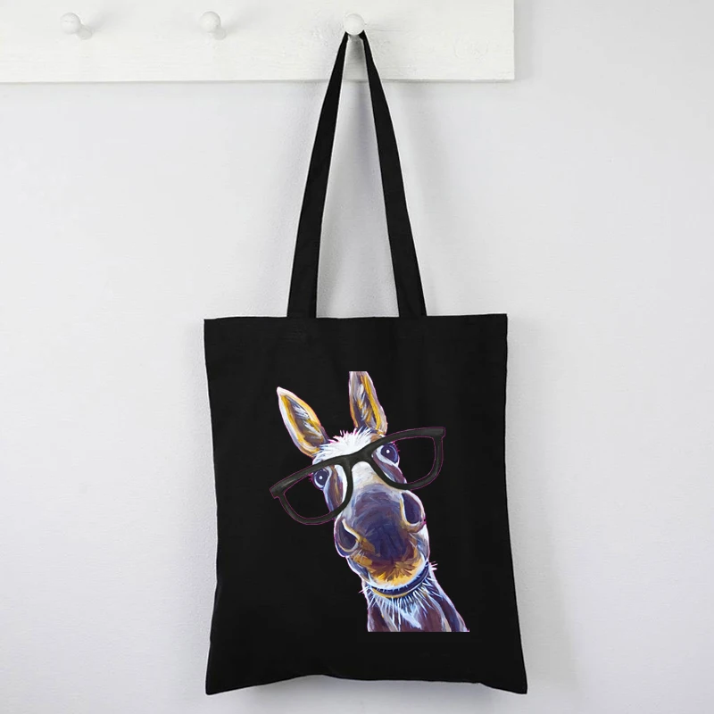 

Funny Donkey Art Tote Bags Donkey with Glasses Clear Tote Bag Animal Prints Custom Shopping Bags with Logo Korean