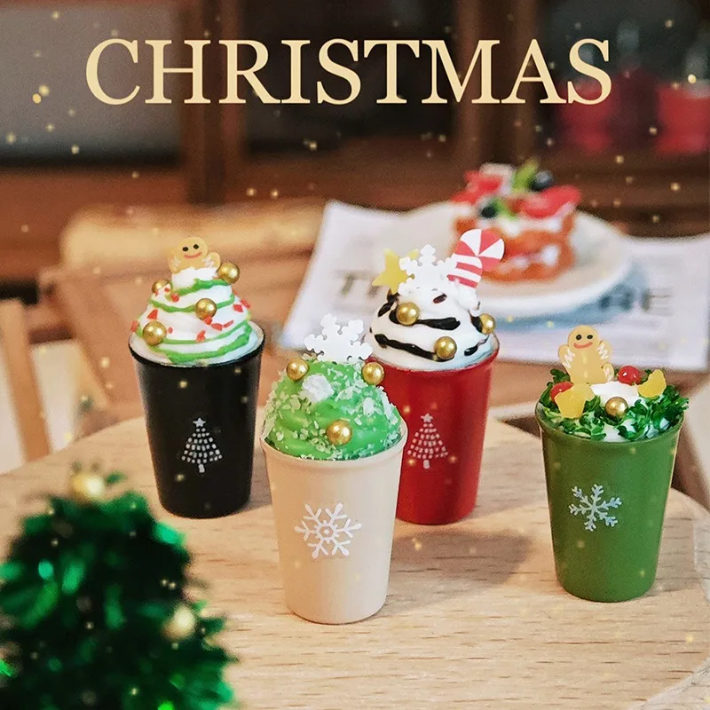 Christmas Latte Dollhouse Accessories Miniature Toy Decoration Model Internet Celebrity Mocha Beverage Display