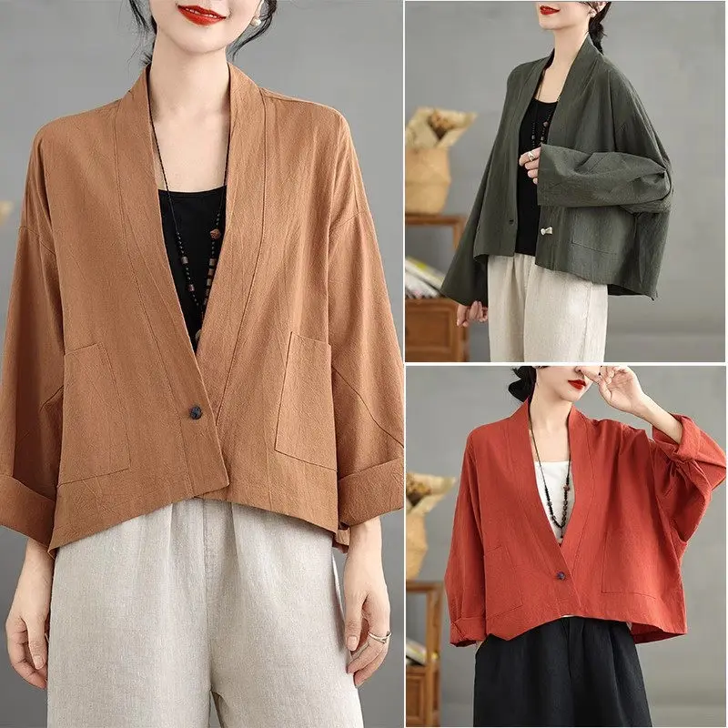 2025 Spring & Autumn Women's Vintage Loose Shirt | Cotton Hemp Blend Oversized Tunic Top | Retro Boho Chic Casual Blouse G234