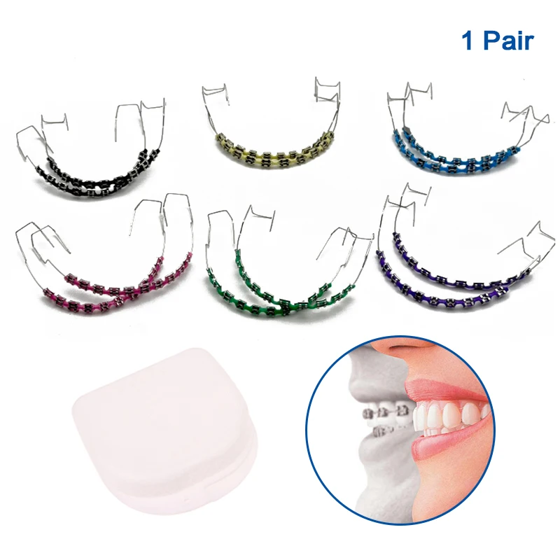 1Pair Fake Braces Colorful Brackets For Teeth Temporary Metal Wires Metal Bracket Orthodontic Ligature Ties Dental