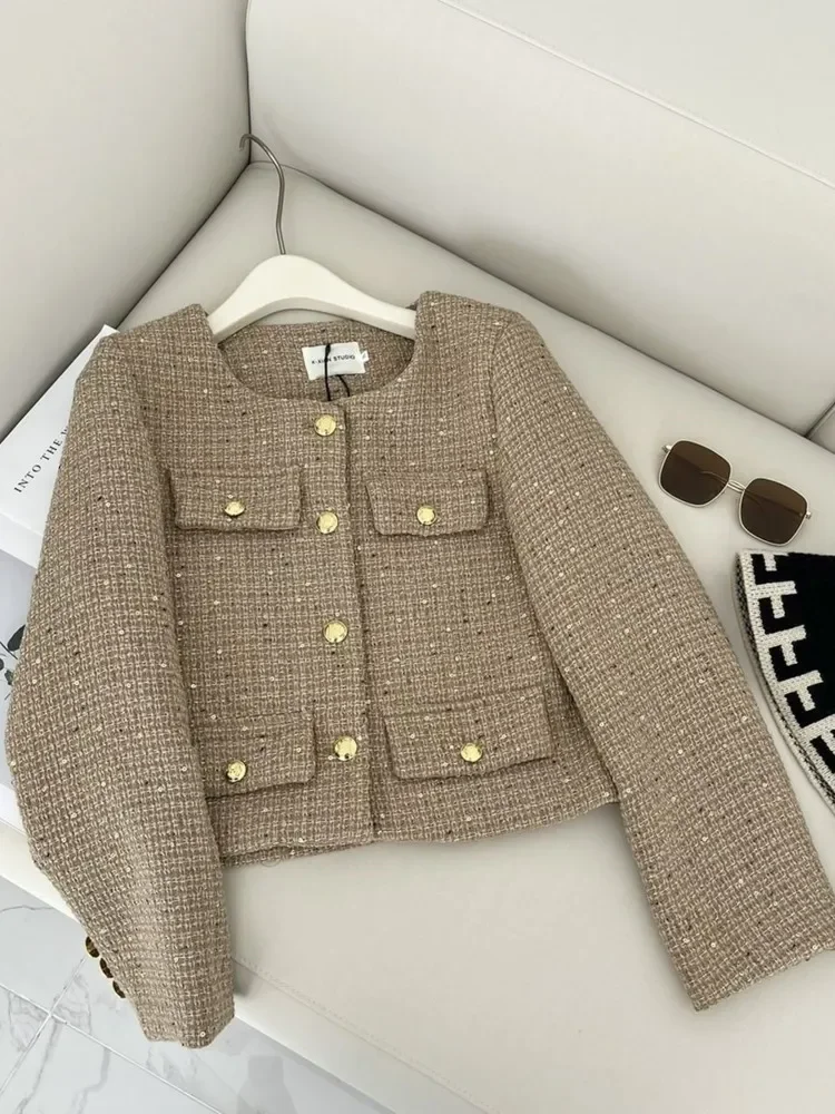 Veste en tweed vintage pour femmes, manteau décontracté, vêtements d'extérieur français, mode coréenne, haute qualité, automne, hiver