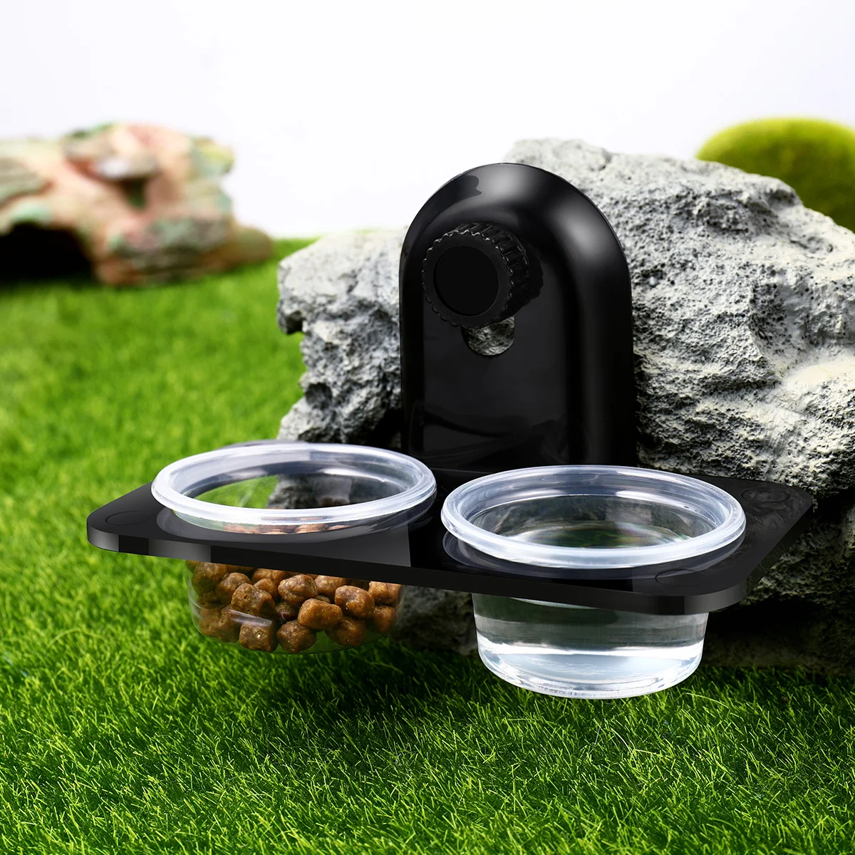 

Pet Reptile Feeder Bowl Black Double Screw Pattern Thick Transparent Durable Food Water Storage Lizard Turtle Cricket Basin Easy