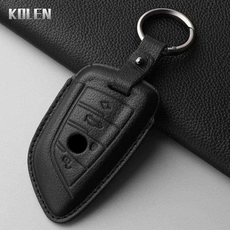 

Genuine Leather Car Key Case Cover Shell For BMW X1 X3 X5 X6 X7 1 3 5 6 7 Series G20 G30 G11 F15 F16 G01 G02 F48 G05 G06 G07 Fob