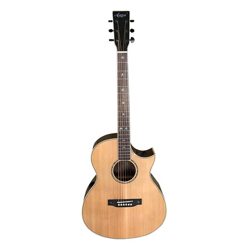 China aiersi brand gloss finish professional grade nice sound handmade cutaway shape solid  Rosewood Body acoustic guitar