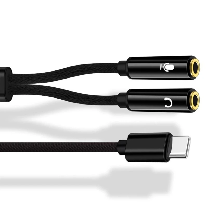 USB C Earphone Sound Cable Type C Male to 2 3.5mm Female Headsets Adapters Y Splitters Headphones Microphones Cable