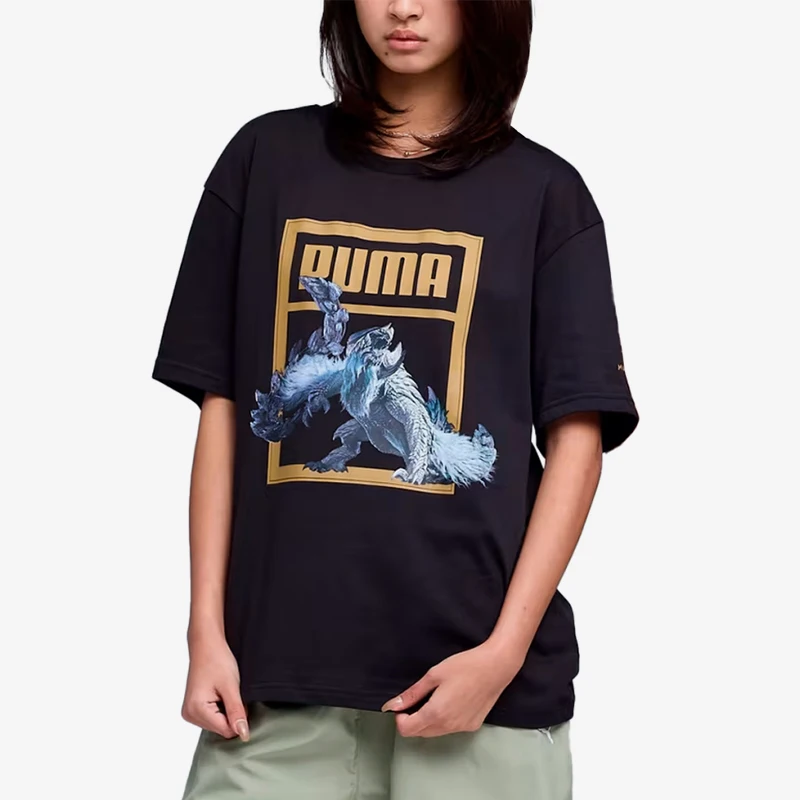 Puma genuine men's and women's quick drying loose print pattern casual and comfortable short sleeves 636486-01