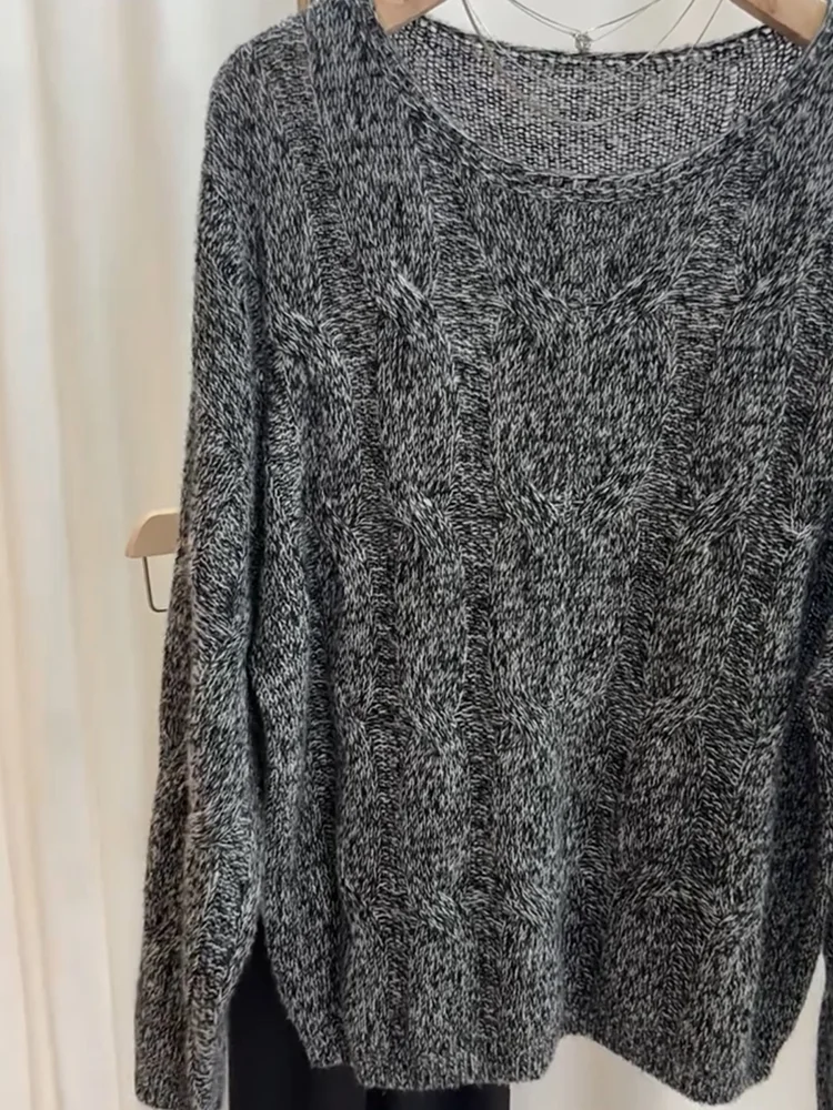 

Корейский элитный ажурный вязаный свитер, осенняя новинка, большие размеры, повседневный универсальный топ для похудения, женская модная теплая одежда