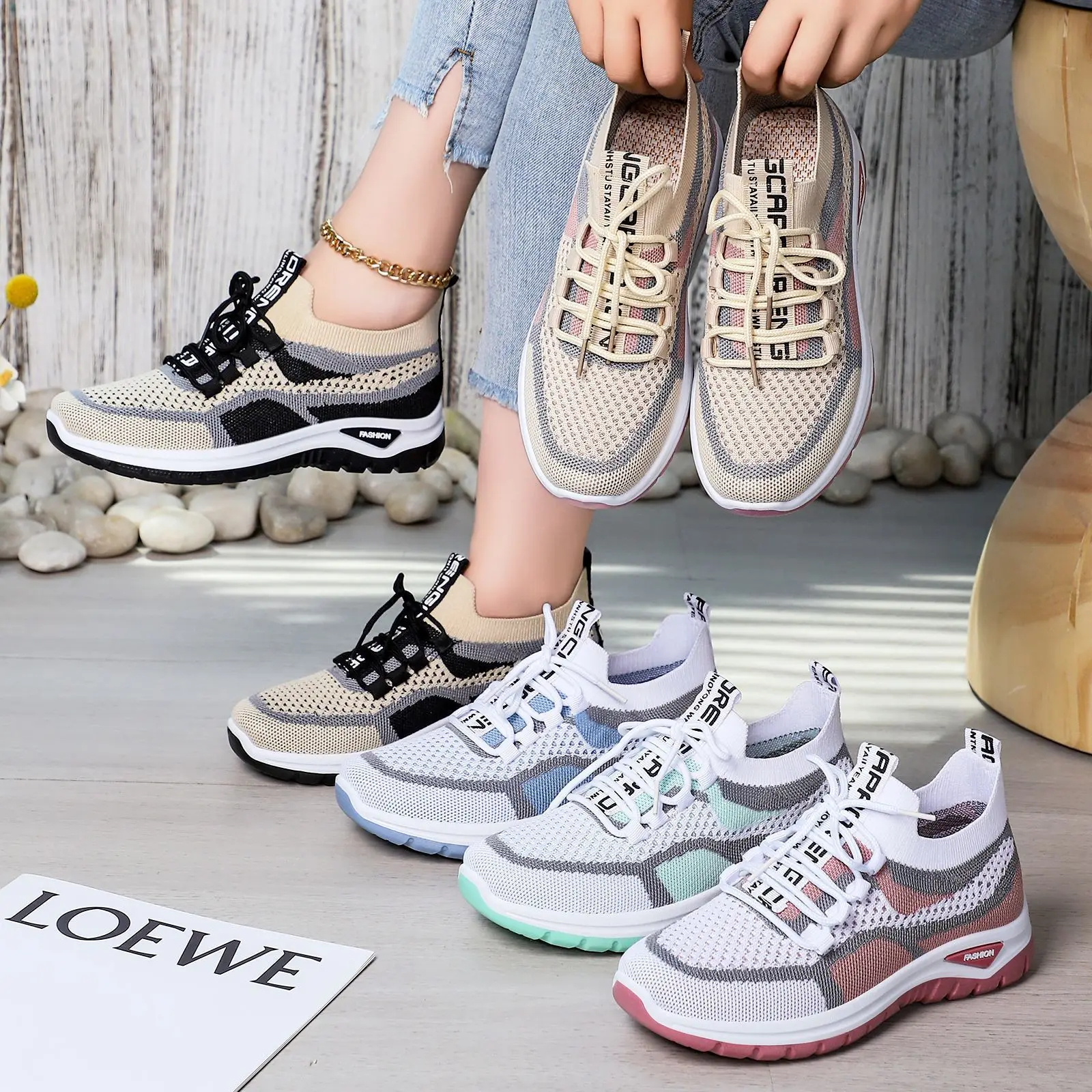 

Women's shoes, plus-size sports shoes, woven single shoes, breathable casual shoes, comfortable lace-up running shoes