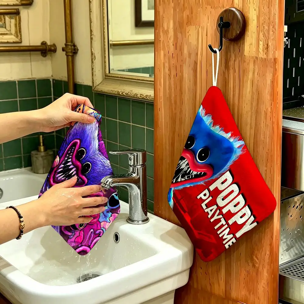Game Poppy-p-playtimes Hanging Polyester Cotton Towel, Reusable Hand Wiping Cloth, Wear Resistant for Home Kitchen Sink