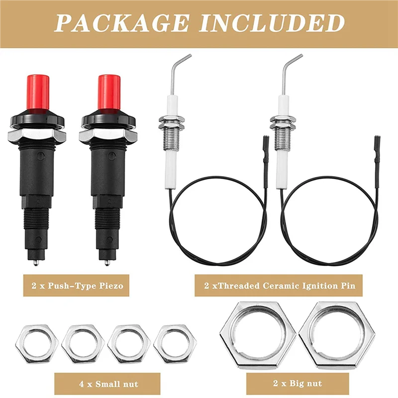 

8 Pieces Propane Push-Type Piezo Igniter Kit With Threaded Electrode Ignition Plug Wire 30 Cm For Gas Grill-A68E