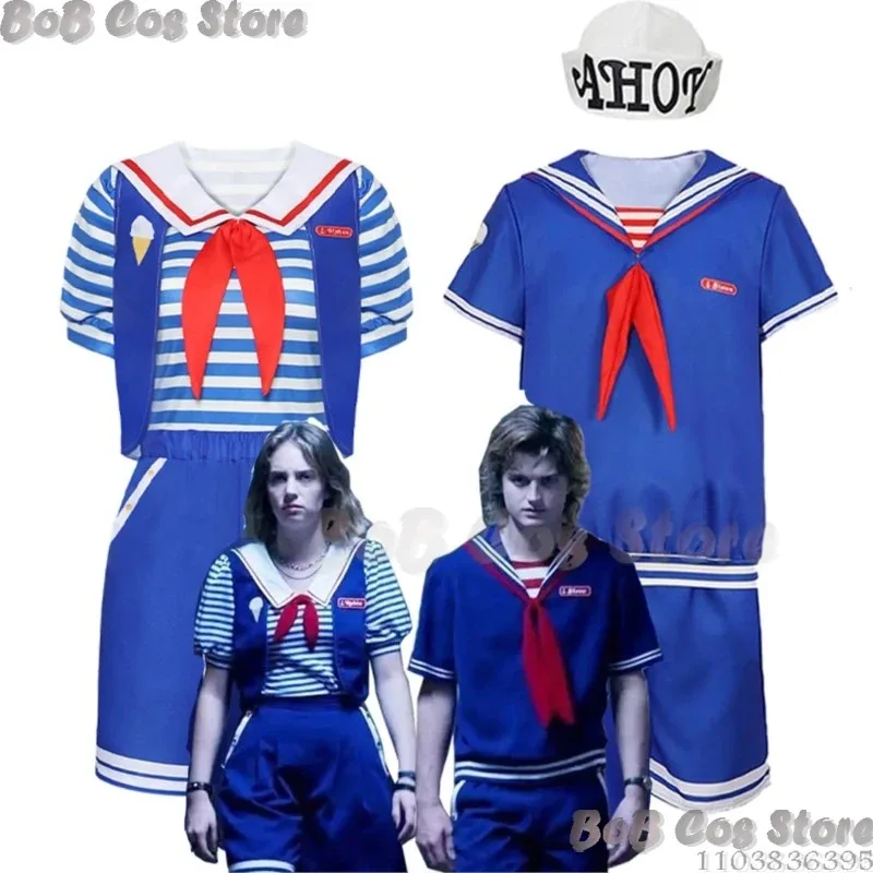 2025 11 غريب ستيف هارينجتون روبن باكلي شيء تأثيري حلي بحار البدلة الآيس كريم فرقة كاتب الطفل 110-150 سنتيمتر الكبار S-