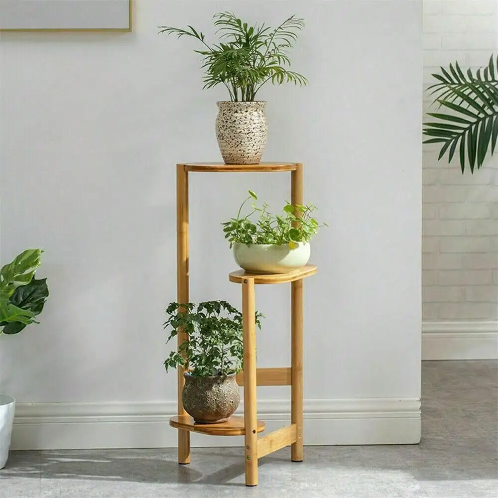 Bamboo Plant Stand Indoor Outdoor 3 Tier Tall Corner Flower Rack Holder Display