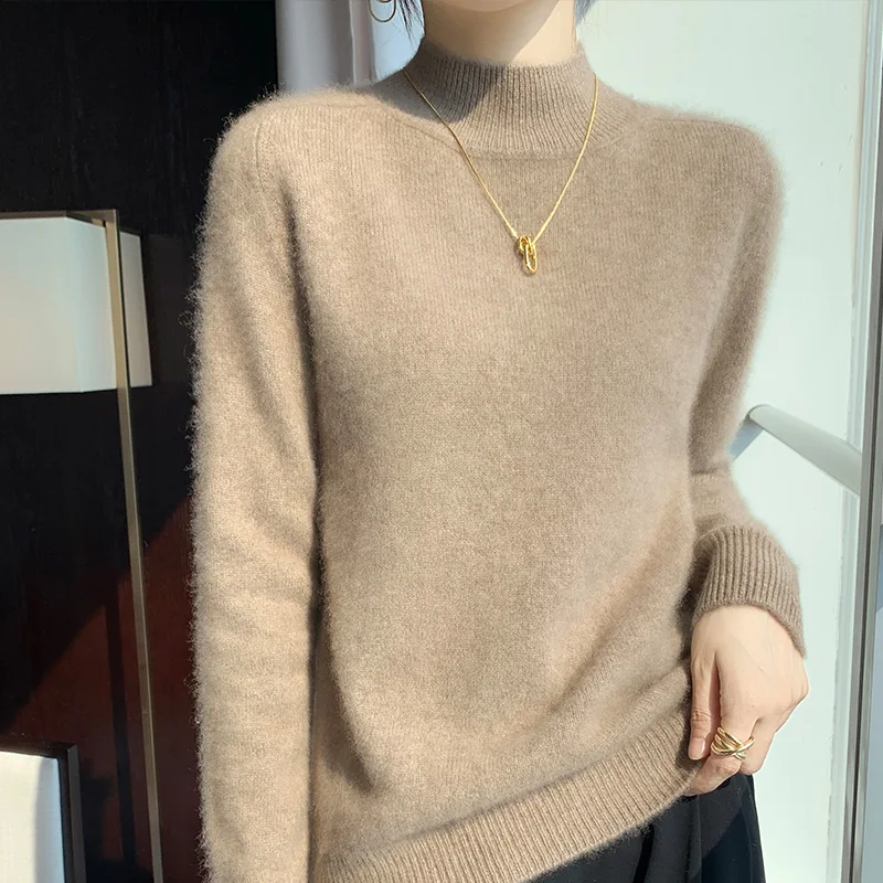 Thickened Semi-High Collar 100% Sweater Women's Autumn And Winter New Pullover Long Sleeve Sweater Warm Bottoming Shirt Top