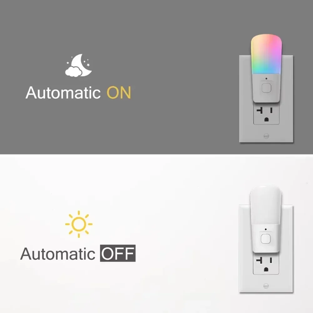 Melery Night Light Bulbs EU Plug 0.5W Low Power Sensor Control RGB Plug-in Color Changing Susk To Dawn Home Office Lamp Creative