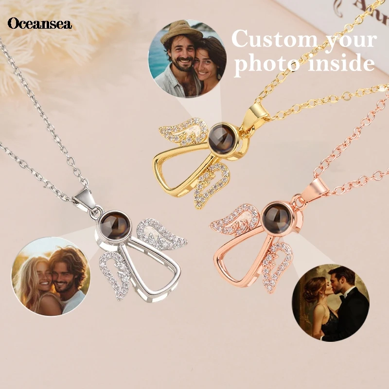 

Персонализированное ожерелье для проекции фотографий с подвеской в форме ангела на заказ, рождественский подарок 2025