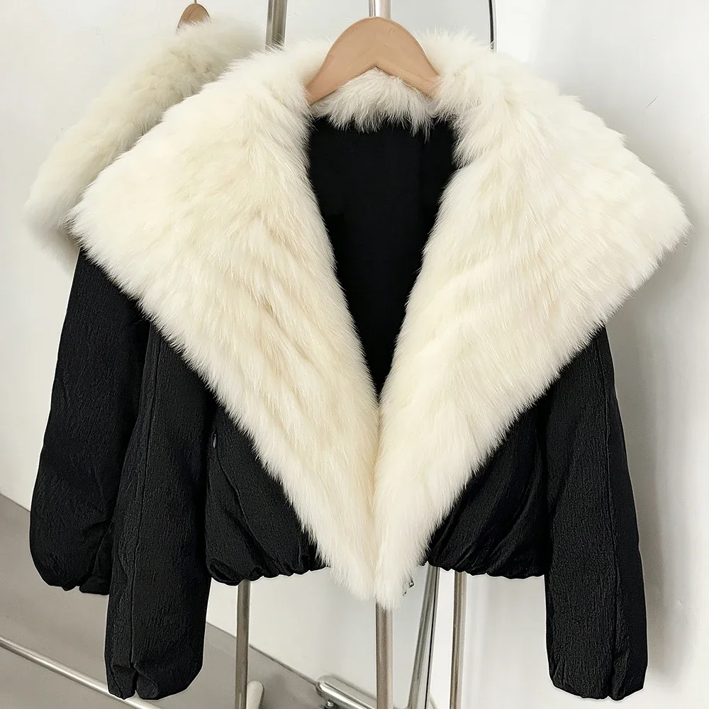OFTBUY Oversized Quilted Outerwear Warm Winter Wear Smooth Zipper Duck Down Jacket Female Women Genuine Fox Fur Winter Coat