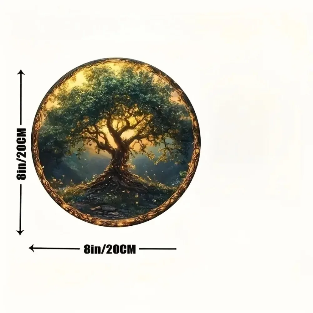 2D Retro Mandala Tree of Life Mural - Circular Wooden Signage, Suitable for Home, Living Room, Office, Cafe Decoration, Gift