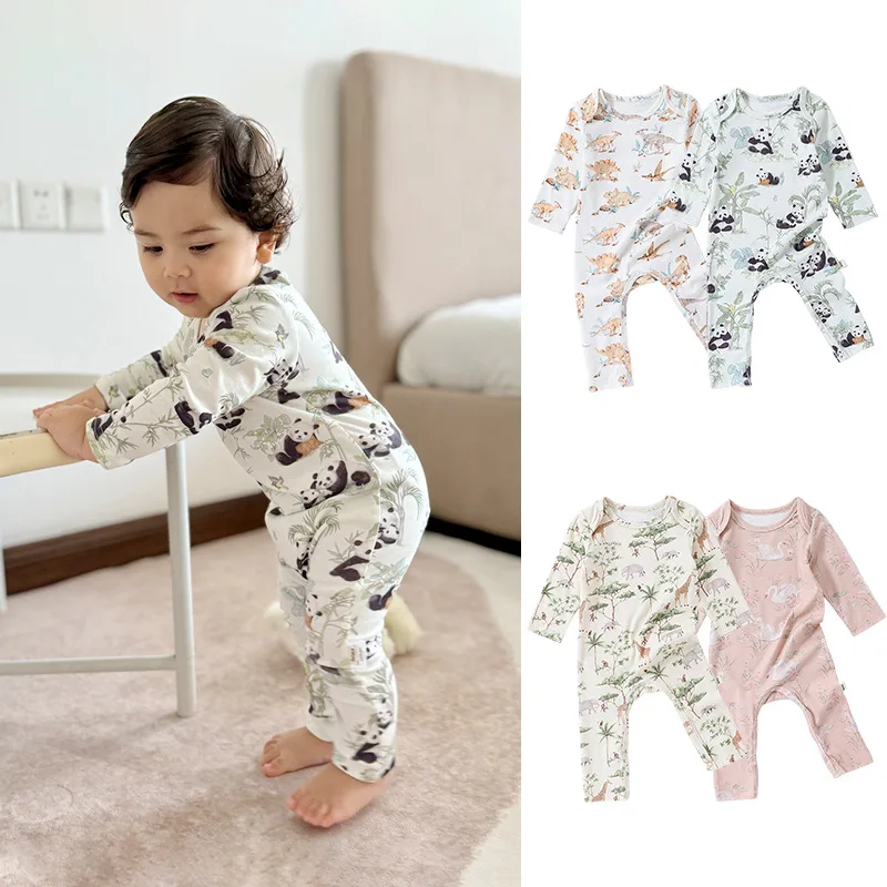 2024 Infant Cartoon Animal Printing Cotton Romper Toddler Girls Jumpsuit O-Neck Long Sleeves Baby Girl Boy Clothing  New Clothes