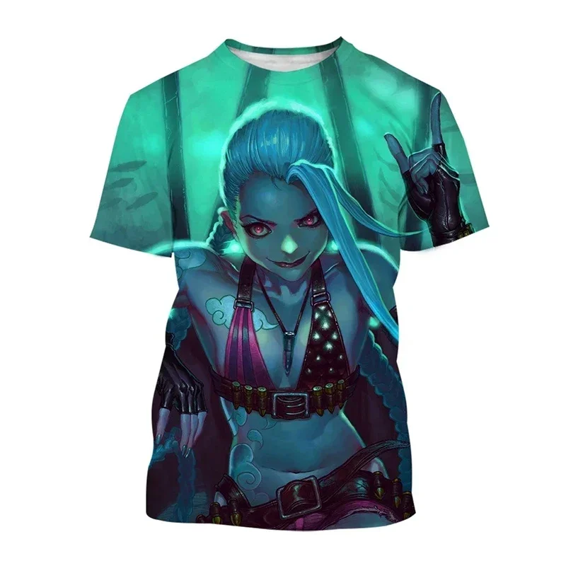 Moda Hip Hop Anime 3D drukuj mężczyźni kobiety koszulka Arcane ligi Jinx wykresach O-neck krótki rękaw Top letnie ubrania Streetwear w stylu Casual