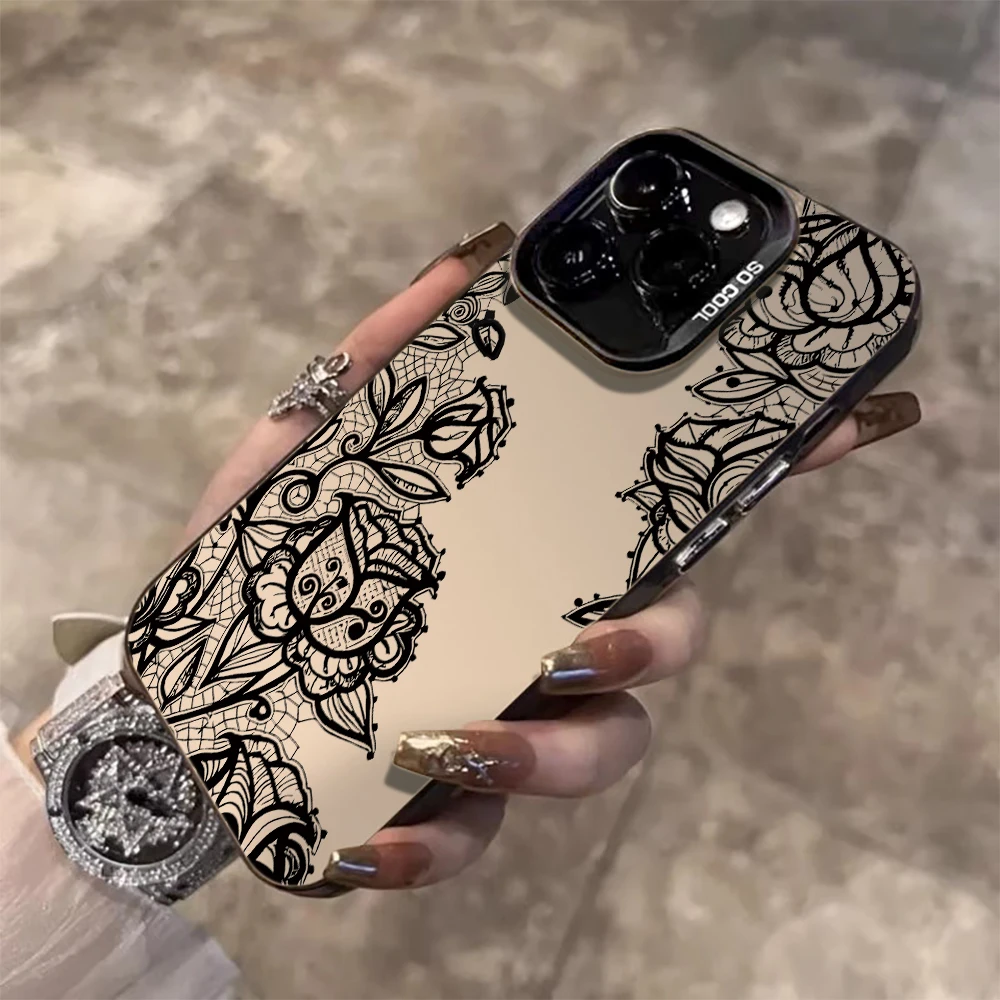 Luxuriöse Spitzenblumen-Hülle für iPhone 16 17 15 Pro Max Hüllen iPhone 17 11 12 13 ProMax 14 15 16e Plus 8 XS XR Stoßfeste IMD-Hülle – Detail 2
